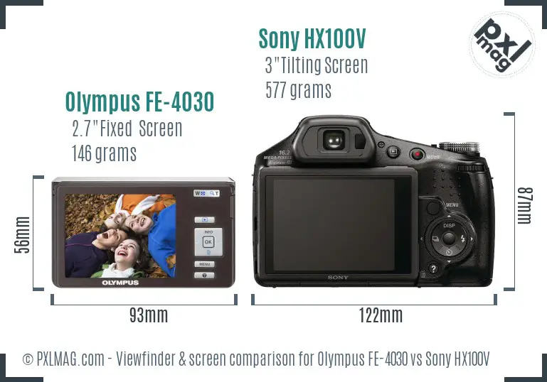 Olympus FE-4030 vs Sony HX100V Screen and Viewfinder comparison