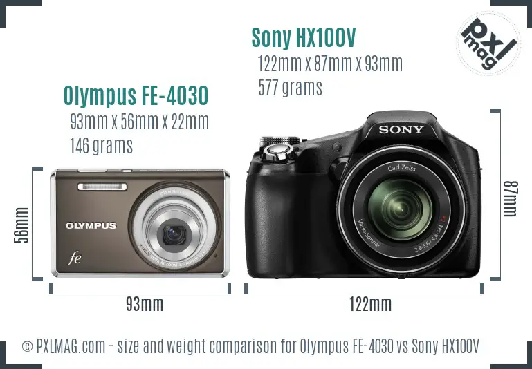 Olympus FE-4030 vs Sony HX100V size comparison