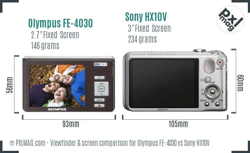 Olympus FE-4030 vs Sony HX10V Screen and Viewfinder comparison