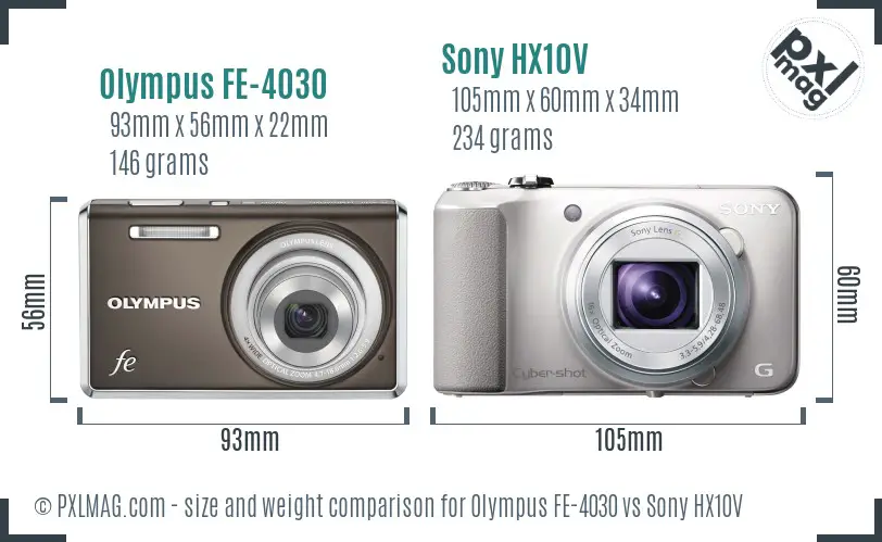 Olympus FE-4030 vs Sony HX10V size comparison