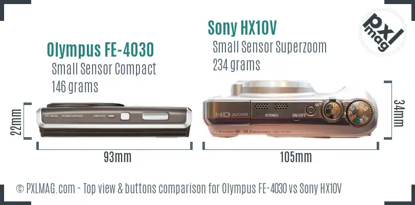 Olympus FE-4030 vs Sony HX10V top view buttons comparison