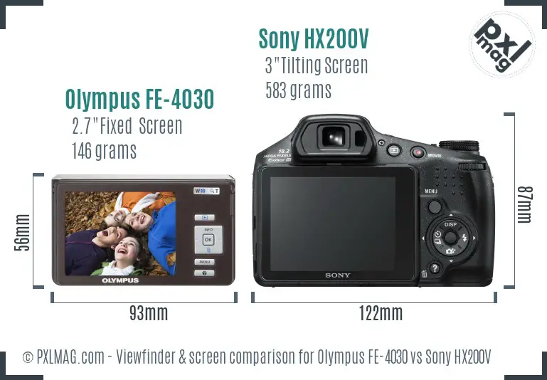 Olympus FE-4030 vs Sony HX200V Screen and Viewfinder comparison