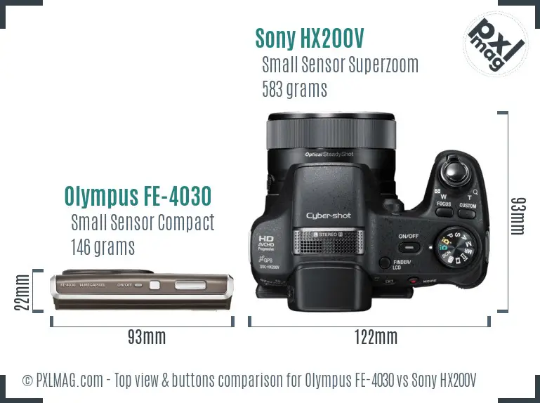 Olympus FE-4030 vs Sony HX200V top view buttons comparison