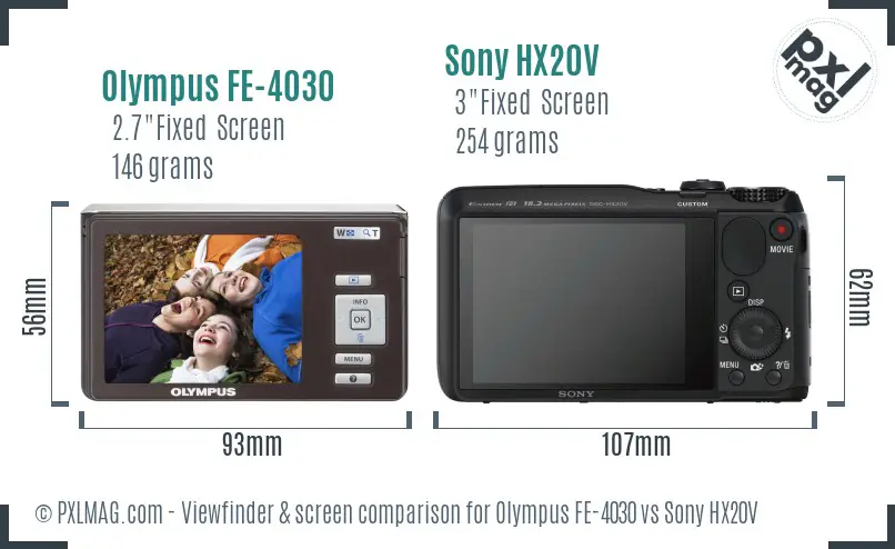 Olympus FE-4030 vs Sony HX20V Screen and Viewfinder comparison