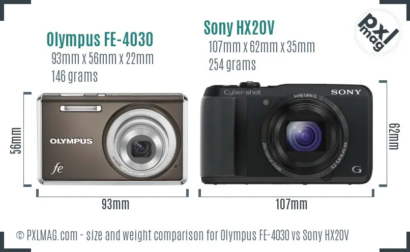 Olympus FE-4030 vs Sony HX20V size comparison
