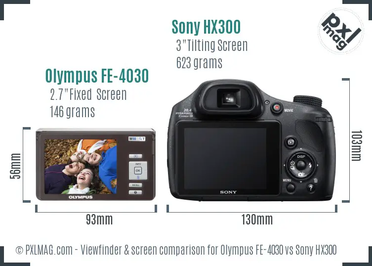 Olympus FE-4030 vs Sony HX300 Screen and Viewfinder comparison