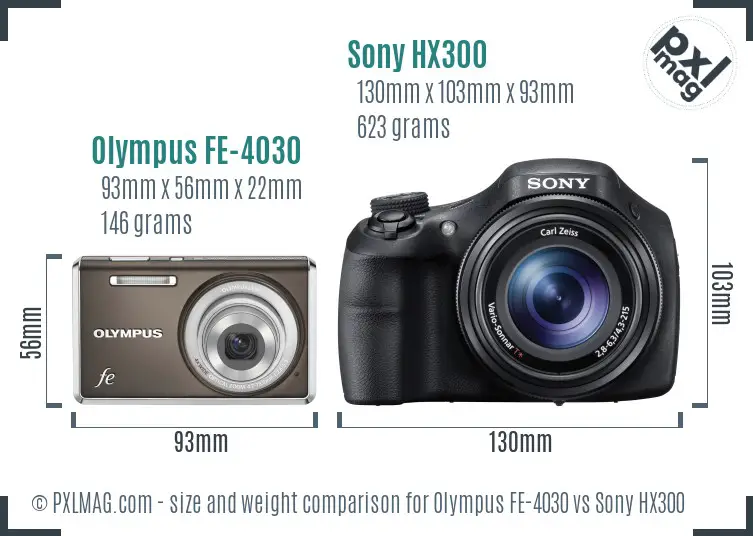 Olympus FE-4030 vs Sony HX300 size comparison