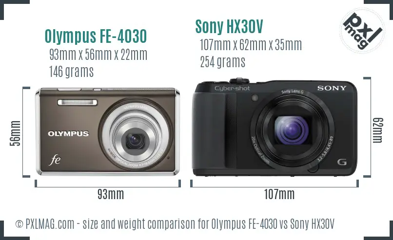Olympus FE-4030 vs Sony HX30V size comparison