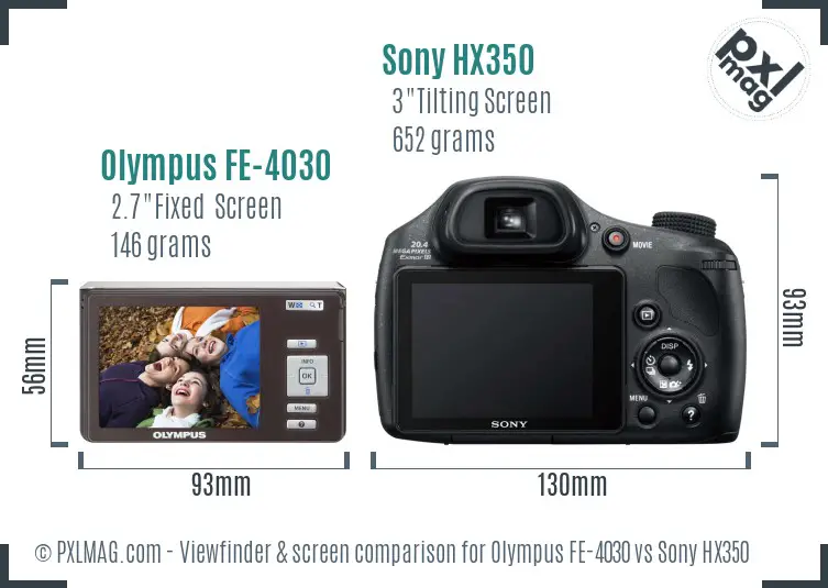 Olympus FE-4030 vs Sony HX350 Screen and Viewfinder comparison