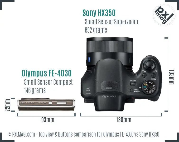 Olympus FE-4030 vs Sony HX350 top view buttons comparison
