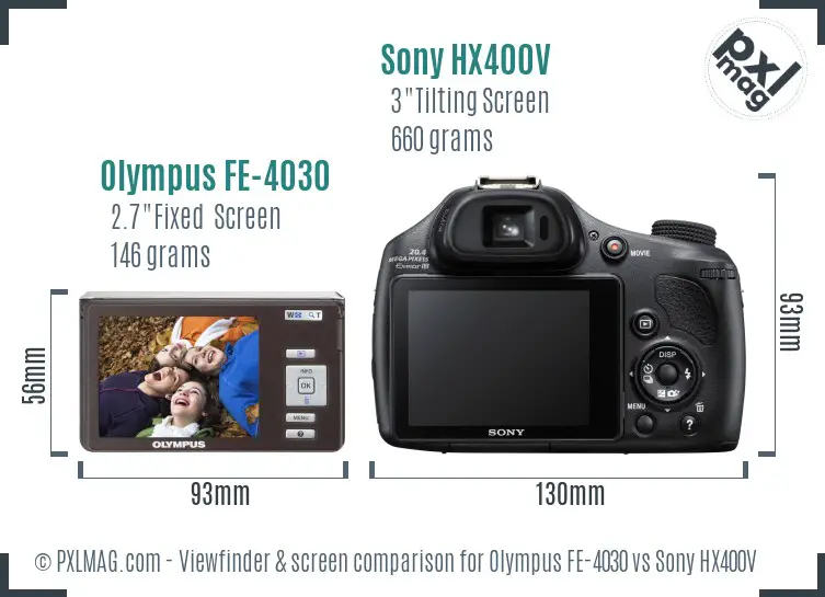 Olympus FE-4030 vs Sony HX400V Screen and Viewfinder comparison