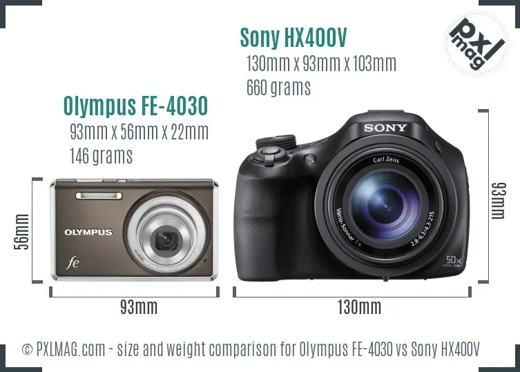 Olympus FE-4030 vs Sony HX400V size comparison