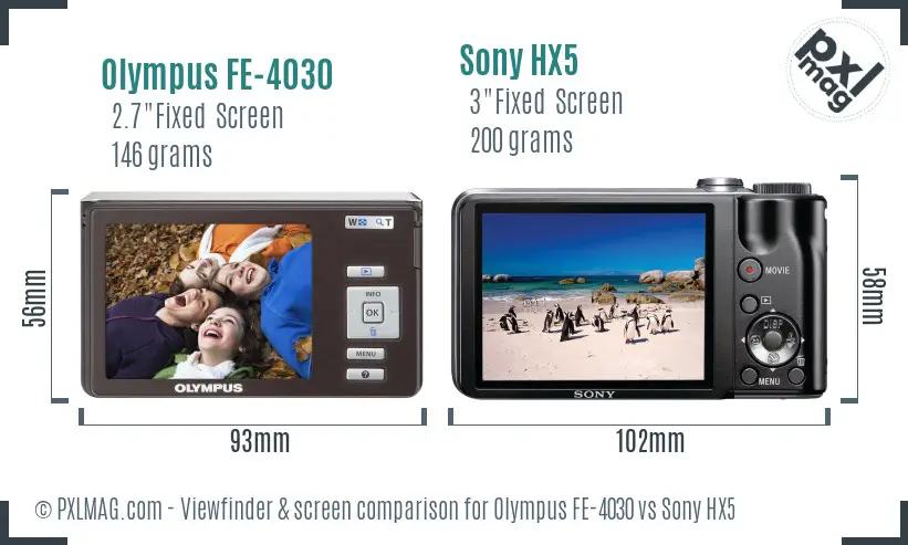 Olympus FE-4030 vs Sony HX5 Screen and Viewfinder comparison