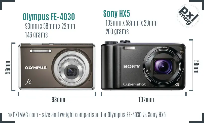 Olympus FE-4030 vs Sony HX5 size comparison