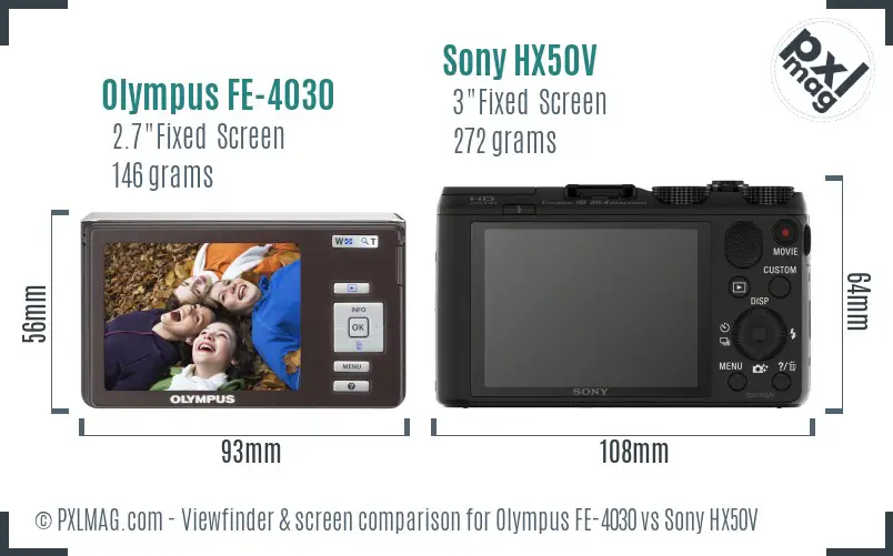 Olympus FE-4030 vs Sony HX50V Screen and Viewfinder comparison
