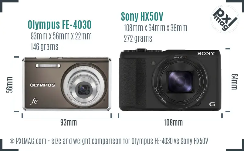 Olympus FE-4030 vs Sony HX50V size comparison