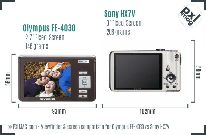 Olympus FE-4030 vs Sony HX7V Screen and Viewfinder comparison