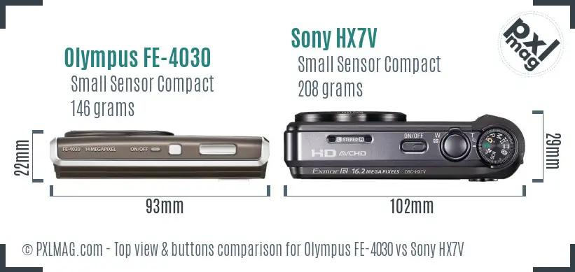 Olympus FE-4030 vs Sony HX7V top view buttons comparison