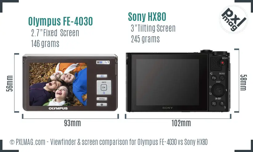 Olympus FE-4030 vs Sony HX80 Screen and Viewfinder comparison