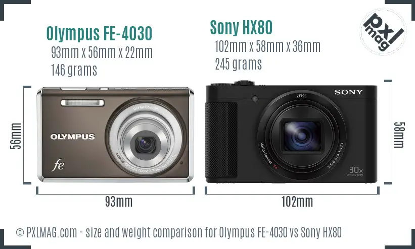 Olympus FE-4030 vs Sony HX80 size comparison