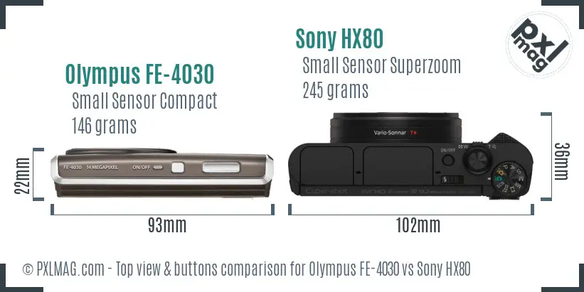 Olympus FE-4030 vs Sony HX80 top view buttons comparison