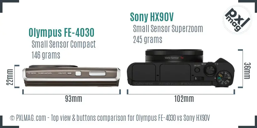 Olympus FE-4030 vs Sony HX90V top view buttons comparison