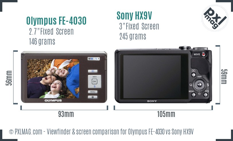 Olympus FE-4030 vs Sony HX9V Screen and Viewfinder comparison