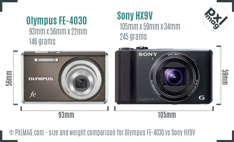 Olympus FE-4030 vs Sony HX9V size comparison