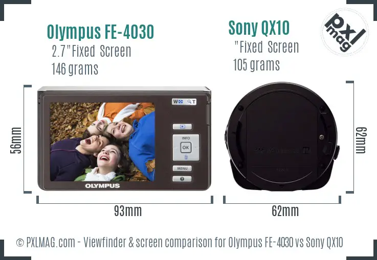 Olympus FE-4030 vs Sony QX10 Screen and Viewfinder comparison