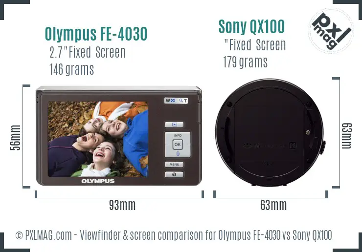 Olympus FE-4030 vs Sony QX100 Screen and Viewfinder comparison