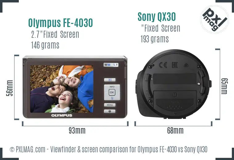 Olympus FE-4030 vs Sony QX30 Screen and Viewfinder comparison