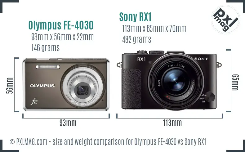 Olympus FE-4030 vs Sony RX1 size comparison