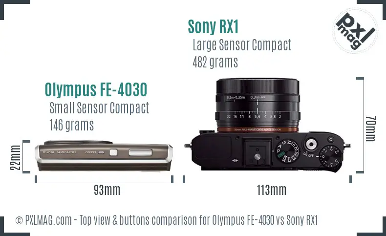 Olympus FE-4030 vs Sony RX1 top view buttons comparison