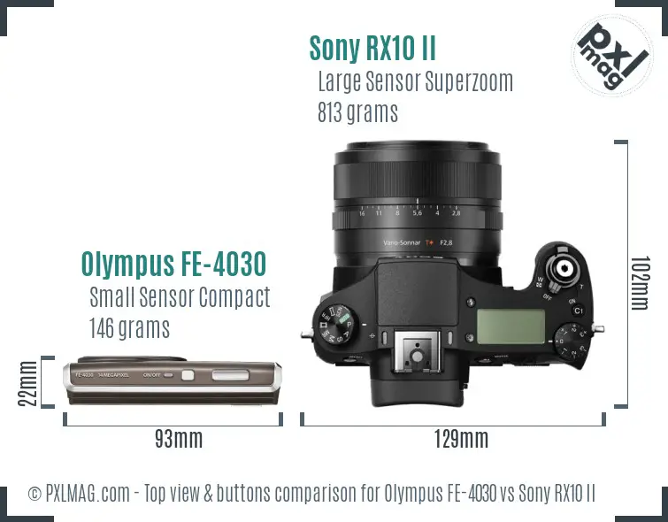 Olympus FE-4030 vs Sony RX10 II top view buttons comparison