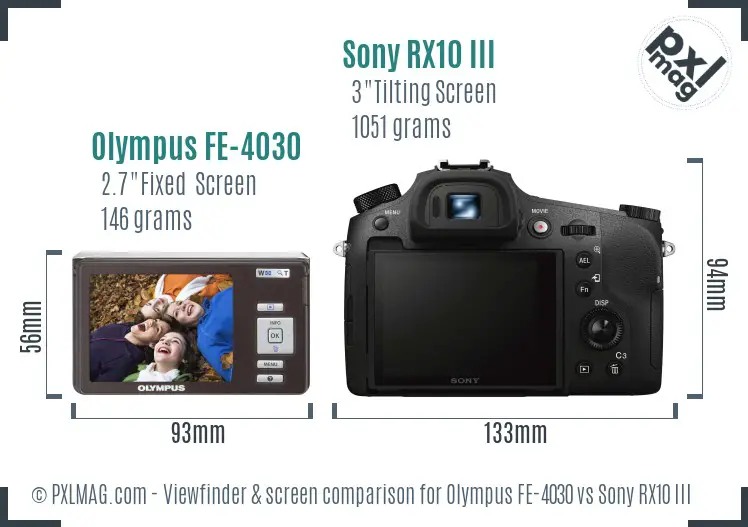 Olympus FE-4030 vs Sony RX10 III Screen and Viewfinder comparison