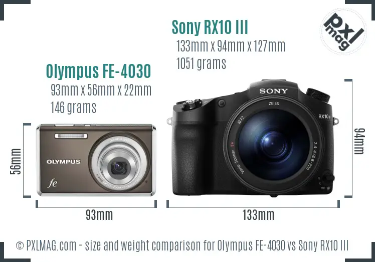 Olympus FE-4030 vs Sony RX10 III size comparison