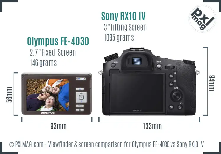 Olympus FE-4030 vs Sony RX10 IV Screen and Viewfinder comparison