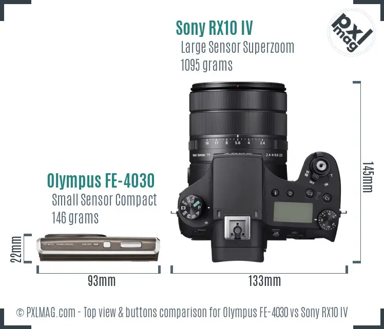 Olympus FE-4030 vs Sony RX10 IV top view buttons comparison