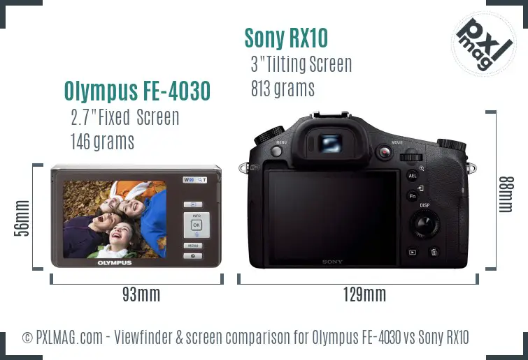 Olympus FE-4030 vs Sony RX10 Screen and Viewfinder comparison