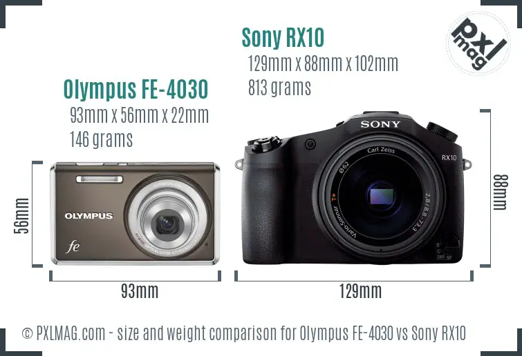 Olympus FE-4030 vs Sony RX10 size comparison