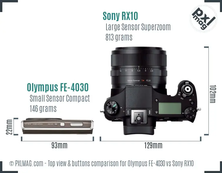 Olympus FE-4030 vs Sony RX10 top view buttons comparison