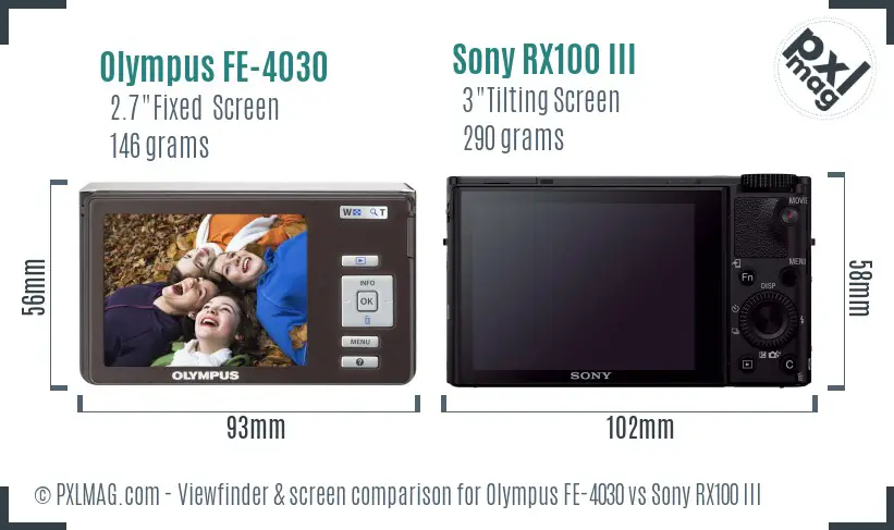 Olympus FE-4030 vs Sony RX100 III Screen and Viewfinder comparison
