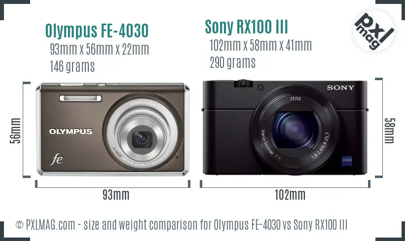 Olympus FE-4030 vs Sony RX100 III size comparison