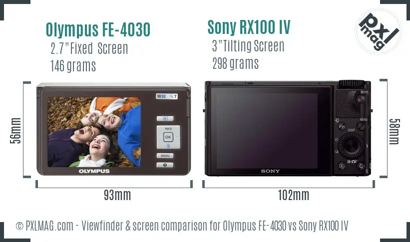 Olympus FE-4030 vs Sony RX100 IV Screen and Viewfinder comparison