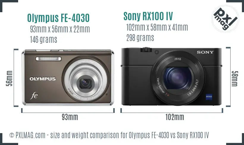 Olympus FE-4030 vs Sony RX100 IV size comparison