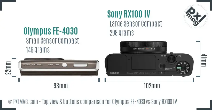 Olympus FE-4030 vs Sony RX100 IV top view buttons comparison