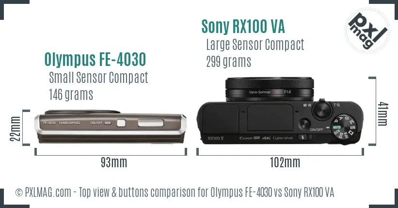 Olympus FE-4030 vs Sony RX100 VA top view buttons comparison