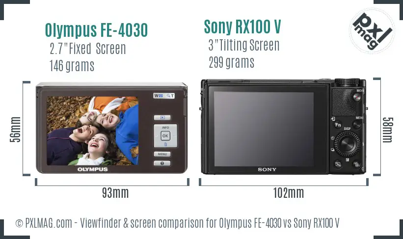 Olympus FE-4030 vs Sony RX100 V Screen and Viewfinder comparison