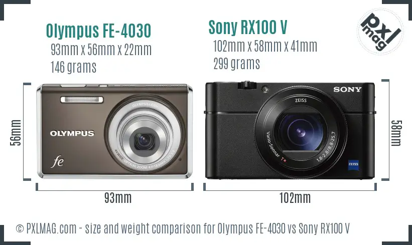 Olympus FE-4030 vs Sony RX100 V size comparison
