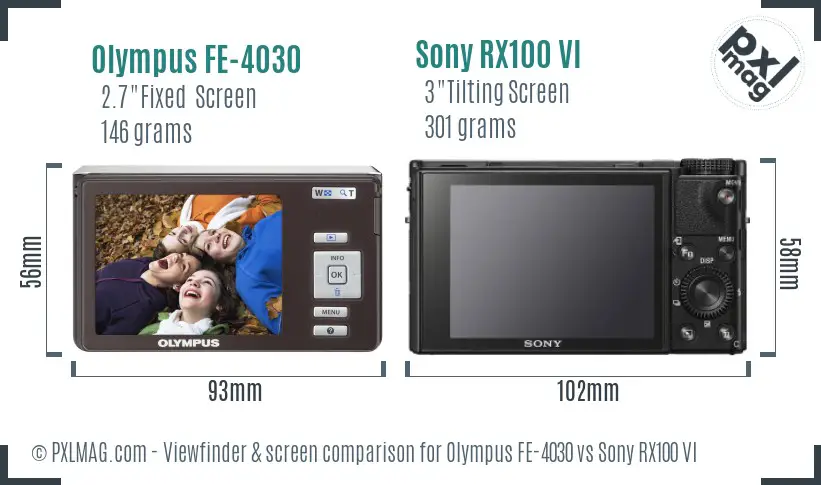 Olympus FE-4030 vs Sony RX100 VI Screen and Viewfinder comparison